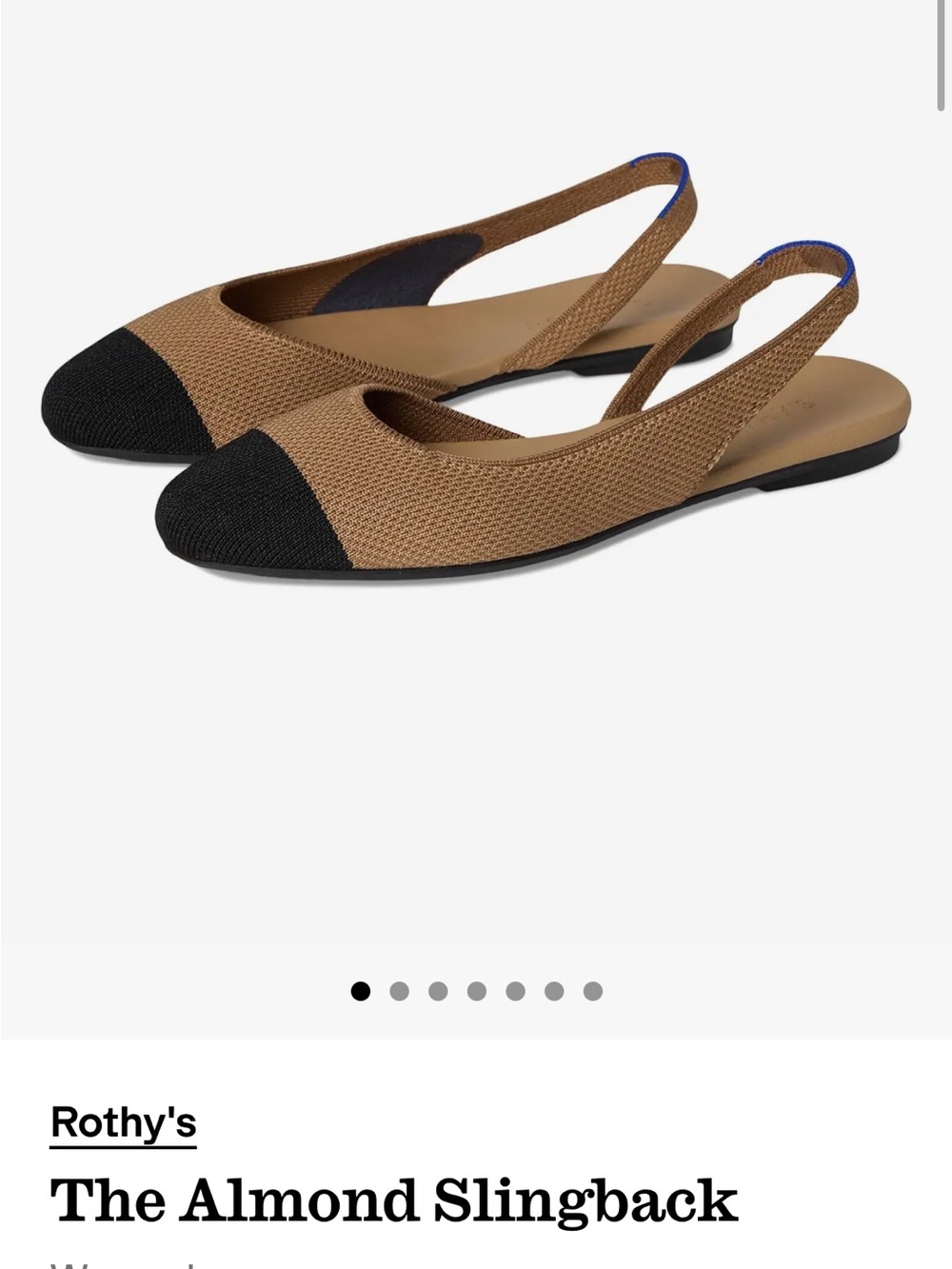 Rothy's Almond Slingback in Tan with Black Cap